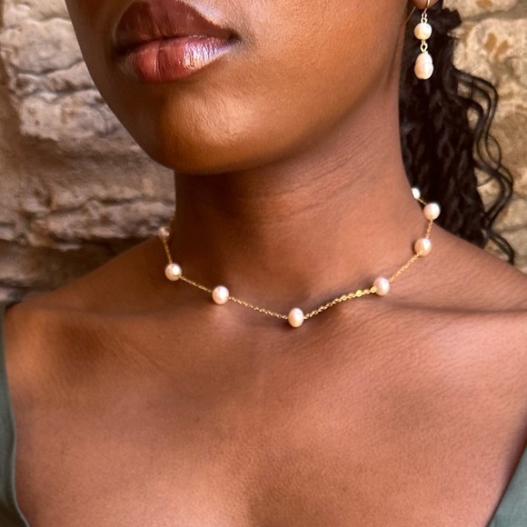 Handmade Multi freshwater round pearl gold chain necklace. 16 -18 inches … - Picture 1 of 1